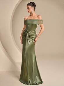 Coutiva Vestido de noche formal de sirena con hombros descubiertos (muy enjoyado) para mujer - Verde - Ver 4