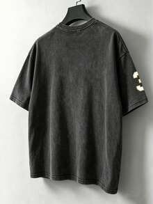 Manfinity Hypemode Áo thun nam tay ngắn cổ tròn in chữ, chất liệu cotton đã qua xử lý - màu đen - Xem 3