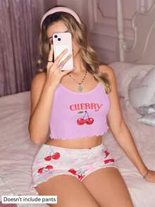 Cute Cherry Print Women Pajama Top - Pink - View 3