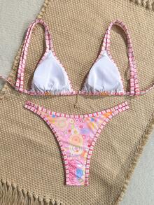 Swim Mod 26SS Spring/Summer Pink Sun God Paisley Bikini Two Pieces Swimwear Beach Party Vacation Sexy - Multicolor - View 2