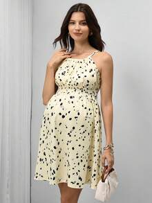 SHEIN Đầm hai dây họa tiết hoa nhí mùa hè dành cho nữ, kiểu dáng thắt eo, thích hợp cho bà bầu, đi nghỉ mát, hẹn hò. - Màu vàng - Xem 5