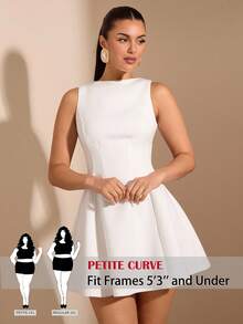 SHEIN PETITE CURVE Đầm không tay cổ tròn màu trơn dành cho nữ cỡ lớn - trắng - Xem 1