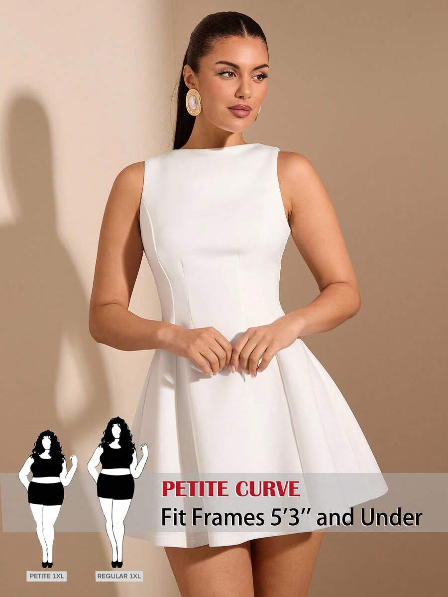 SHEIN PETITE CURVE Đầm không tay cổ tròn màu trơn dành cho nữ cỡ lớn - trắng - Xem 1