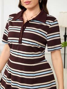 Chikora Vestido casual de manga corta talla grande, elegante y adecuado para vestidos casuales de verano para mujer, vestidos de mujer mini para primavera, vestidos casuales para mujer, nuevos lanzamientos, vestido de mujer, conjunto de verano para mujer, vestidos para mujer de talla pequeña, vestimenta casual de negocios para mujer - Multicolor - Ver 4
