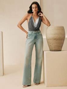 Anewsta Áo hai dây ôm sát, cổ cao, dây mảnh, hở lưng, màu xám Niche đính sequin. - Xám - Xem 6
