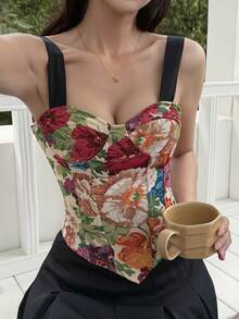 DAZY Áo hai dây in họa tiết dành cho nữ, áo tank top ôm sát, gợi cảm, hở lưng, buộc dây, kiểu dáng thường ngày. - Nhiều màu - Xem 1