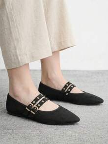 CUCCOO BIZCHIC 女士搭扣百搭鞋，简约大方，平底设计，适合日常出行、通勤和休闲穿着，圆头鞋 - 黑色 - 查看 4