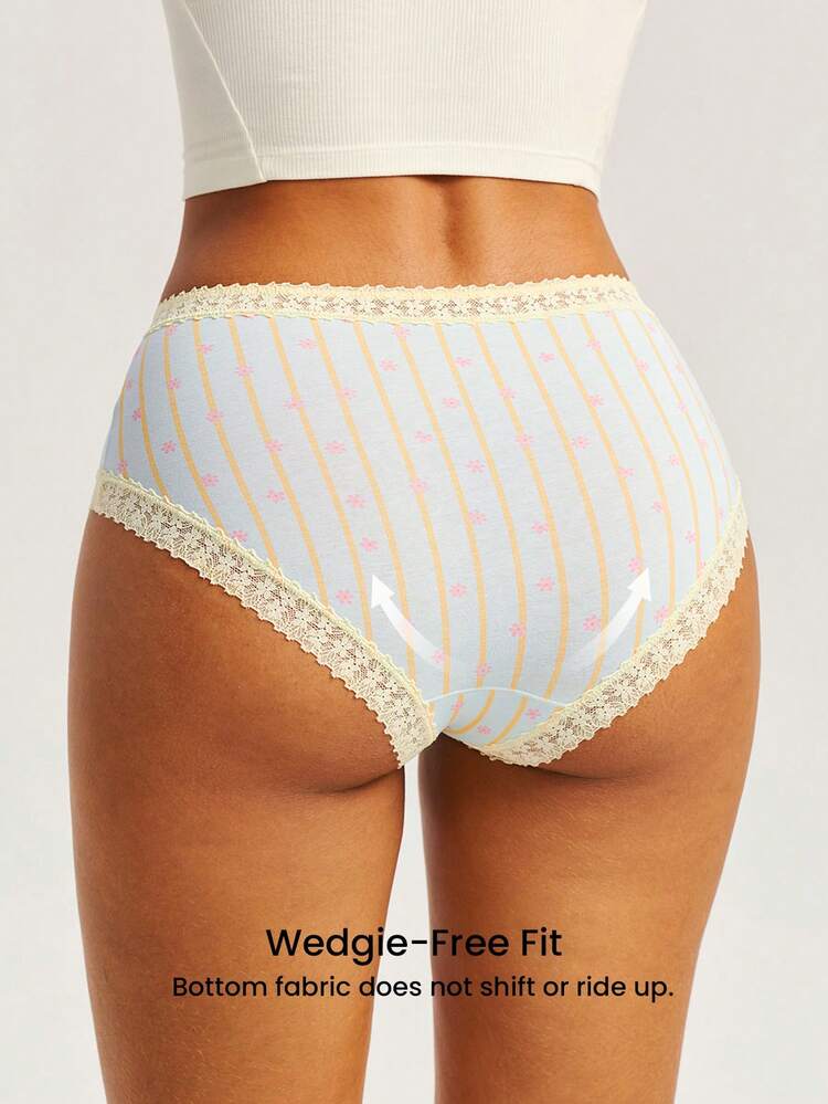 3-Pack Women Lace Trim Cotton High-Rise Briefs