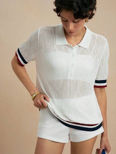 SHEIN Uhlyne 女士休闲撞色领短袖针织上衣