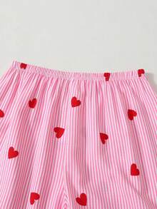 Joivida 2-Piece Pajama Set Short-Sleeved Shorts Striped Heart  Print Casual Women's Home Wear Set - Pink - View 6