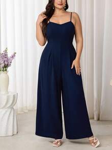 Seusyu Plus Size Solid Color Camisole Dress And Sheer Round Neck Top 2 Pieces Set Wedding Evening Formal Navy Blue Summer Elegant - Navy Blue - View 12