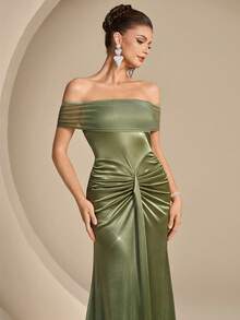 Coutiva Vestido de noche formal de sirena con hombros descubiertos (muy enjoyado) para mujer - Verde - Ver 5