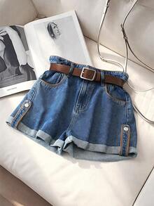 EMERY ROSE Plus Size Cuffed Denim Shorts, Summer - Dark Wash - View 5