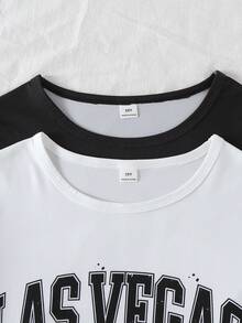 4件/2套男童休闲宽松舒适家居服，白色简约优雅字母和城市印花，格子图案，居家服最佳选择，时尚百搭 - 白色 - 查看 7