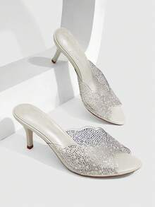 CUCCOO SZL Sandálias Casuais Confortáveis Pontiagudas de Mulher, Decoradas com Cristal e Diamante no Salto Cone, em Pérola Dourada, Material Transparente de TPU, Adequadas para Festas, Casamentos, Primavera, Verão e Outono - Branco Pérola - Visão 1