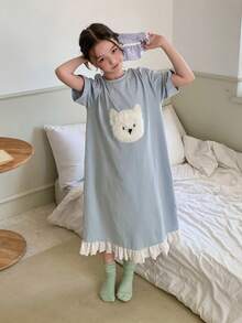 Dazy Kids 毛絨圖案拼色設計青少年女孩圓領居家服夏季 - 淺藍色 - 查看 7