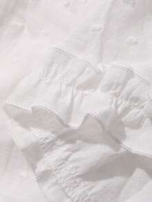 DAZY 女款白色方領荷葉邊鬆身休閒上衣，泡泡袖夏季襯衫 - 白色 - 查看 6