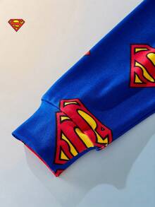 Maija Kids SUPERMAN X SHEIN Maija Kids 男童卡通超级英雄图案针织柔软圆领短袖套头衫和松紧腰紧身裤两件套 - 彩色 - 查看 5