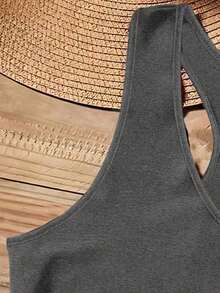 EMERY ROSE Plus Size Casual Minimalist Camisole Suitable For Summer - Dark Grey - View 3