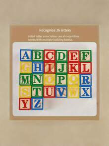 Wooden 27-Piece Colorful ABC Printed Large Building Block Set, Letter And Number Recognition Cube Building Block Creative Assembly Word Spelling Building Block Toy Set, Suitable For Boys And Girls Early Education Interactive Toy Building Block Set - Multicolor - View 6
