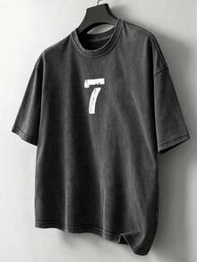 Manfinity Hypemode Men's Casual Washed Cotton T-Shirt With Floral Embroidery, Loose Fit,  Street Style For Everyday Summer Wear. Unisex Washed T-Shirt. Y2K Style, Fashionable Style, Cute Style, Casual Style, Women's Blouses > Clothing. 230g (Sizes S-XXXL) - 4 - 查看 2