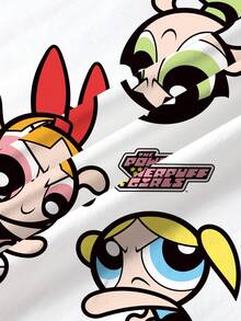 THE POWERPUFF GIRLS X SHEIN Áo thun ngắn tay in hình hoạt hình dành cho bé gái tuổi teen - trắng - Xem 7