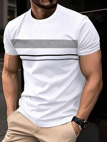 Manfinity Homme Áo thun nam cỡ lớn phối màu kẻ sọc phong cách thường ngày - Nhiều màu - Xem 1