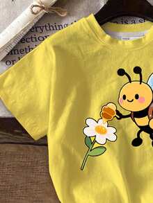2pcs/Set Tween Girl Soft Summer Colour Palette Summer Casual Cute Work Cartoon Bee & Flower T-Shirt,Rainbow Insect Butterfly Print Leggings Set - Multicolor - View 4