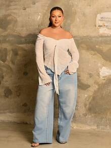 Lele Munniz Plus Size Casual Straight Leg Retro Denim Jeans - Light Wash - View 1