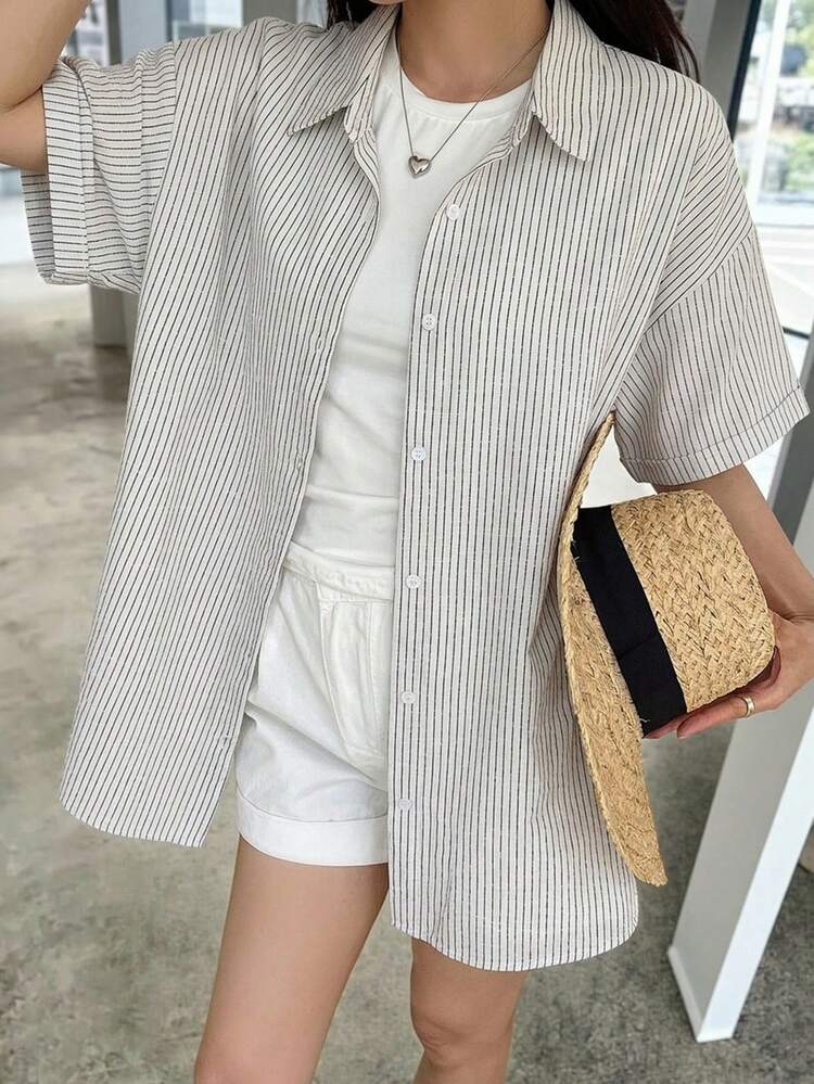 Women's Casual Striped Short Sleeve Shirt, Summer