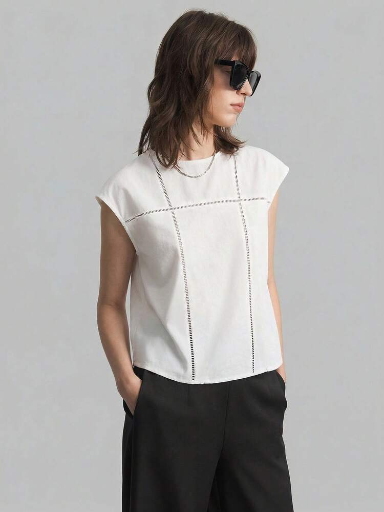 2026SS New Women's Blouse, Woven Fabric White Solid Color Ladder Ruffle Hollow-Out Splice Vacation Style, Suitable For Vacation, Holiday, Party, Wedding Guest, Casual, Elegant, Loose Fit, Comfortable, Fashionable, Versatile,Summer Top