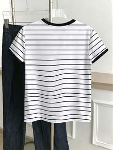 Resyla Women's Color Block Knight Print Striped Short Sleeve Round Neck T-Shirt - White - View 2