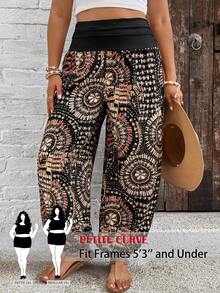 SHEIN PETITE CURVE Pantalones holgados de cintura alta con estampado floral para mujer de talla grande - Multicolor - Ver 2