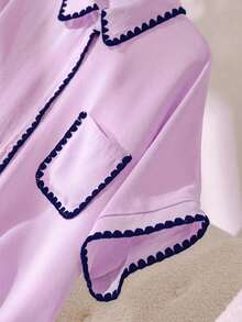 CosyJoli Plus Size Women Patchwork Single-Breasted Casual Versatile Daily Wear Shirt - Purple - View 4