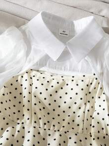 SHEIN Young Girl Polka Dot Print Patchwork Long Sleeve Dress, Spring/Summer - Multicolor - View 10