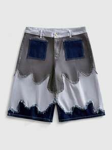 ROMWE MEN Street Life Men's Casual Patchwork Denim Shorts - Multicolor - View 6