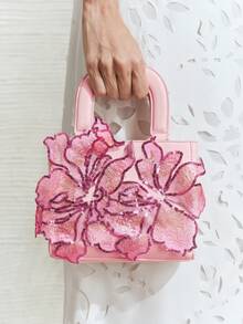 SHECARRY Ladies' Fashionable And Elegant Classic Pink Flower Sequined Handbag, Ladies' Dinner Bag, Suitable For Girls, Ladies, Women, College Students, Brides, Bridesmaids, Wedding Guests, Honeymoons, Parties, Proms, Weddings, Clubs, Dates, Dinners, Valentine's Day And Other Occasions, Exquisite Floral Pattern Women's Handbag - Light pink. - View 2