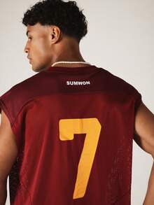SUMWON Camiseta de malla ajustada con estampado del número 7 en la espalda y detalles del logo, conjunto de jersey deportivo elegante para el día del partido de la Copa Mundial 2026, jersey de estilo callejero Blokecore - Rojo - Ver 8