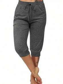Tropvida Women's Tie-Up Versatile Comfortable Casual Capri Pants, Suitable For Daily Commute - Dark Grey - View 3