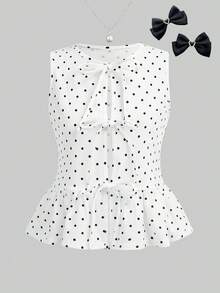 SHEIN Áo kiểu không tay chấm bi cho nữ tuổi teen, kiểu dáng tối giản và thời trang, phù hợp cho các buổi đi chơi hàng ngày, tụ họp bạn bè và các dịp khác. - Đen và trắng - Xem 1
