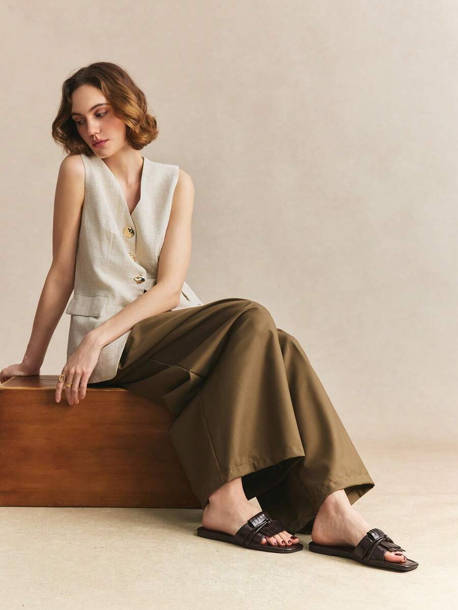Rosivie Giày sandal đế bằng nữ đa năng với tua rua xoắn. - Màu nâu  Mocha - Xem 1