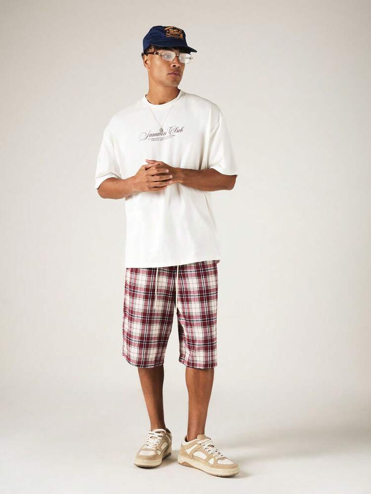 Pull-On Plaid Check Jorts Drawstring Waist Relaxed Fit Casual Summer Shorts With Back Pocket