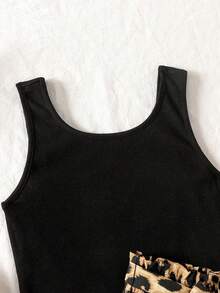 Emery Rose Kids Emery Rose Kids Set de 2 piezas: Top de tirantes negro con estampado de leopardo y shorts de cintura de bolsa de papel para niñas preadolescentes - Marrón - Ver 3