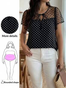 Enliva Jennifer_samantha_style Plus Size Casual Minimalist Fashion Tie Front Shirt, Everyday Wear, Summer Top For Women/Summer, Vacation Woman Top, For Apple Rounded Body Shape - Black - View 1