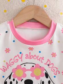 SHEIN 2pcs Set Piyama Rajut Lengan Pendek Motif Kartun Hewan & Bunga Kecil untuk Anak Perempuan - Putih - View 3