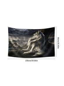 Stylish Sitting White Wolf Design Wall Tapestry, Indoor Aesthetic Decorative Cloth, Bedroom Home Art Decoration - multicolor - View 6