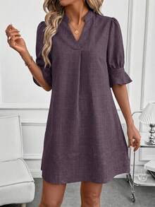 SHEIN Clasi Đầm nữ tay lửng in họa tiết, thích hợp cho ngày Valentine mùa xuân/hè. - Bụi tím - Xem 3