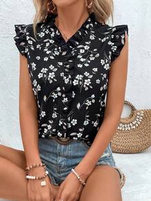 EMERY ROSE Women's Casual Floral Print Shirt - Black - View 6