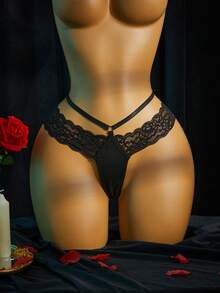 SpicyHot Tanga G-String sexy de encaje con patchwork y diseño calado, lencería sexy para mujer, adulta, luna de miel, caliente, noche de cita, lencería, mono, conjunto sexy de encaje - Negro - Ver 3