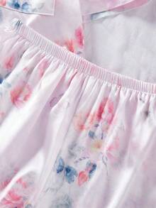 SHEIN Girls Elegant Pink Floral Print Collared Long Sleeve & Pants 2 Pieces Pajama Set, Comfortable Loungewear - Multicolor - View 6